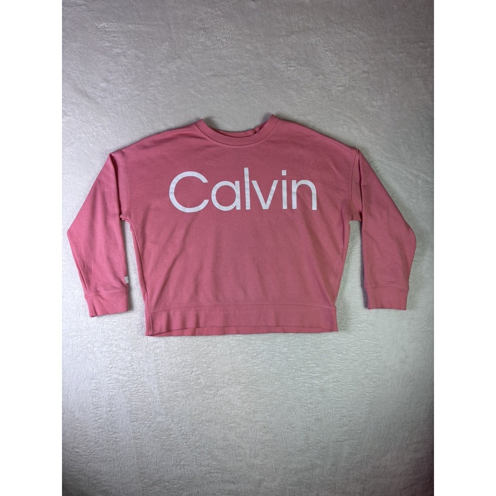 Calvin Klein Performance Drop Shoulder Logo Front Fleece Sweatshirt Pink Size XL